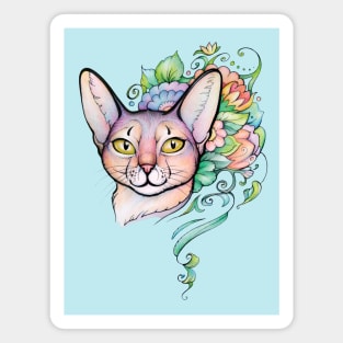 Cat Portrait, tattoo style. Abyssinian Cat Magnet